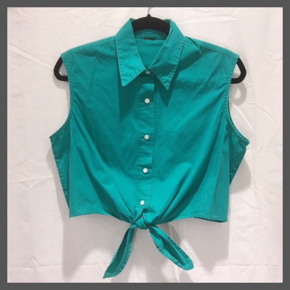 Sleeveless Tie-Front Button Down